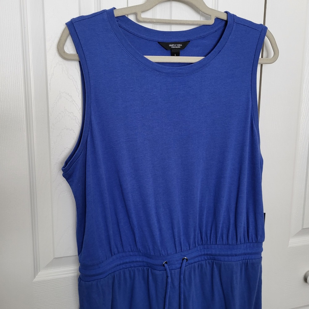 New Simply Vera Wang Tank Dress Women's Size L Blue String Waist Cotton Modal - Picture 3 of 8